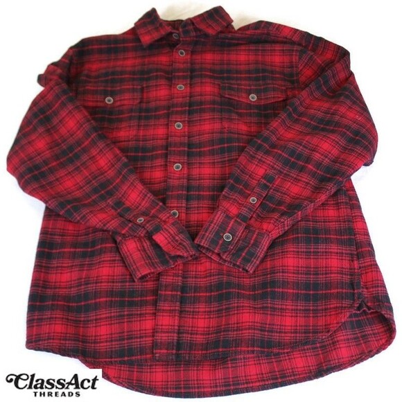 Jachs Flannel Shirt Mens Large Red Plaid Long Sleeve Cotton Casual Outdoor XL - Picture 1 of 10